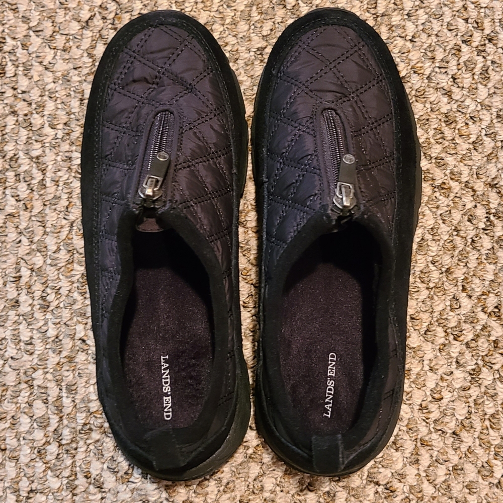 Lands' End Women's Black Quilted Slip-On Boots Excellent Condition Size 7